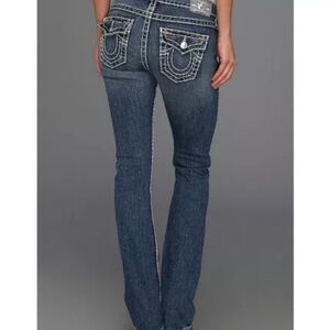 ❌SOLD ❌Vintage True Religion Women's Blue and Navy flare Jeans size 28
